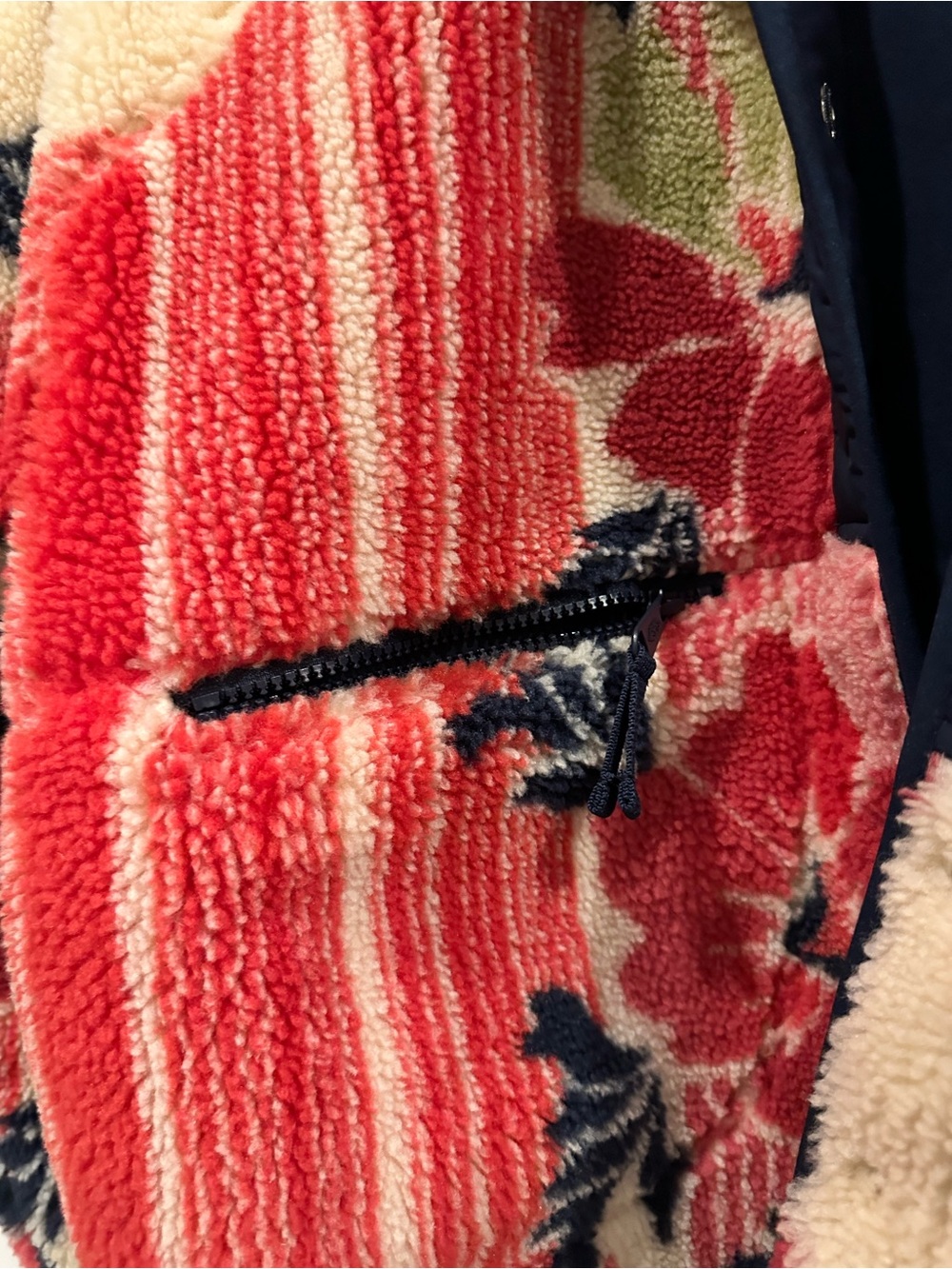 Free People Cream, Red & Navy Floral Sherpa Jacket - Picture 4 of 4